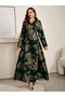 Women Floral Print Jalabiya with Side Tie-Up - 3
