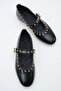 Women's Single Strap Studded Casual Ballerinas Black Patent Leather - 3