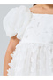 Girls White Organza Puff Sleeve Butterfly Detail Dress - 3