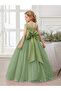 Girls Green Embellished Sleeveless Maxi Dress