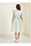 Girls Light Blue Floral Mesh Detail A-Line Dress - 4