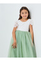 Girls Green Lace Puff Sleeve Tulle Maxi Dress - 2