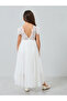 Girls White Lace Puff Sleeve Tulle Maxi Dress - 5