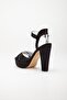 Women's Platform High Heels Black Satin Shoes - 5