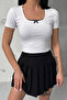 Square Neck White Lace Detail Crop Blouse - 3