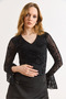 Women's Black Lined V-Neck Spanish Sleeve Blouse Blz-19003202 - 3