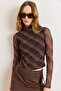 Women's Brown Plaid Lined Mock Neck Blouse Blz-19003197 - 2