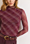 Women's Burgundy Plaid Lined Mock Neck Blouse Blz-19003197 - 3