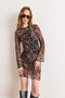 Women's Black Leopard Lined Drape Detailed Tulle Dress Elb-19002583 - 5