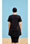 Short-Sleeved Plus-Size Semi-Veiled Swimwear with Patterned Sides - 3
