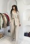 V-Neck Covered Button Wrinkle Suit - Beige Beige - 7