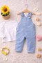 Baby Girl 2-Piece Salopet Set 100% Cotton Short Sleeve Floral Embroidered Casual Outfit Set - 3