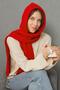 Women's Soft Textured Hooded Scarf Thessaloniki Knitted Hooded Shawl 13038 Red - 3