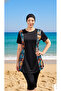 Short-Sleeved Plus-Size Semi-Veiled Swimwear with Patterned Sides