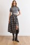 Women's Anthracite Plaid Pleated Double Buckle Slit Skirt Etk-19000394 - 5