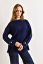Women's Navy Blue Cuff Buttoned Slit Knitwear Sweater Kzk-19001110 - 6