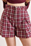 Women's Burgundy Button Detailed Plaid Shorts Shrt-19000083 - 2