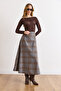 Women's Gray Plaid Woven Bell Skirt Etk-19000388 - 2