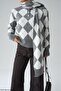Women's Gray Diamond Pattern Scarf Knit Cardigan - 4