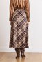 Women's Beige Zippered Slit Detailed Plaid Satin Skirt Etk-19000386 - 6