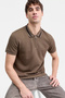 Short Sleeve Morales Knit Zippered Polo Collar Men's Khaki Polo T-Shirt M6Rp38Kb322-G8L1 - 2