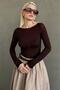 Brown Boat Neck See-Through Women Blouse Mg2663 - 2