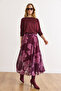 Women's Purple Shawl Pattern Lined Midi Tulle Skirt Etk-19000395 - 3