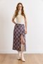 Women's Anthracite Zippered Slit Detailed Plaid Satin Skirt Etk-19000386 - 3