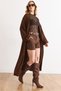 Women's Brown Sleeve Folded Maxi Knitwear Cardigan Hrk-19000459