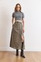Women's Green Belt Detailed Pocketed Slit Polyviscon Flowy Skirt Etk-19000387 - 2
