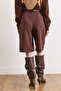 Women's Brown Pocketed Belted Pleated Bermuda Shorts Shrt-19000084 - 4