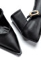 Black Leather Heeled Women's Shoes with Gold Buckle - 3