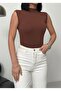 Women's 2-Piece Sleeveless Bodysuit, Zero Sleeve High Neck Bodysuit, 2 Pieces Sleeveless Bodysuit, Brown, High Quality - 6