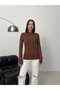 Women's 2-Piece Long Sleeve Bodysuit Bitter Brown, Brown Half Turtleneck Bodysuit Cotton Bodysuit 2Pcs - 3