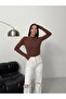 Women's 2-Piece Long Sleeve Bodysuit Black-Brown Half Turtleneck Bodysuit Cotton Bodysuit - 7