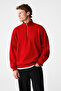 Velvety men's cotton fleece-lined d Mock Neck zip-up long sleeve regular fit red sweatshirt - 5