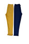 Stretchy Ribbed Fabric Navy Blue - Yellow Children's Leggings - 3