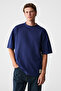 Joel men's 100% organic cotton thick fabric special textured label detailed Oversized navy blue t-shirt - 3