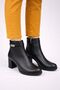 Women's Genuine Leather Thick Heeled Non-Slip Sole Zippered Black Winter Ankle Boots 2599 - 3