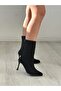 Black Suede Glitter Stone Goblet Heeled Stylish Short Boots - 7