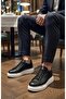 Men's Black and White Casual Lace-Up Sneakers High Thick Sole Comfortable Comfortable Style Sneakers