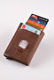 Genuine Leather Crazy Leather Men's Wallet with Automatic Card Holder Mechanism Brown Snap Fastener