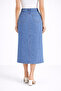 Women's High Waist Front Slit Medium Blue Denim Midi Skirt - 3