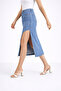 Women's High Waist Front Slit Medium Blue Denim Midi Skirt - 4