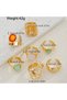 Susie Model Set of 8 Vintage Gold Rings with Pastel Natural Stone Look - 4