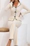 Women's Ecru Ribbed Pajama Set with Bow Detail, Comfortable Home Wear Set - 5