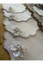 6 Pieces of Embroidered Stain-Resistant Gardenia Fabric Cocktail & Coffee Presentation Napkins with Flower Brooches - 3