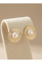 Gold Textured Round Pearl Look Women's Earrings I Special Boxed - 2