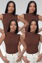 Women's Bitter Brown 4-Piece Sleeveless Bodysuit Half Fisherman