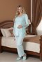 Women's Turquoise Shawl Collar Long Dressing Gown Lace Stylish Maternity Dressing Gown Nightgown Pajama Set - 4